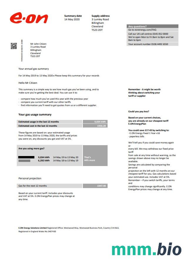 Wielka Brytania E. o szablonie rachunku za media w formacie Word i PDF, Wersja 2
